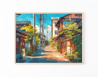 Tokio stadsgezicht schilderij print | Streetart in mangastijl | Levendig Japans wanddecor | Voor animeliefhebbers en stadsliefhebbers | TPP6