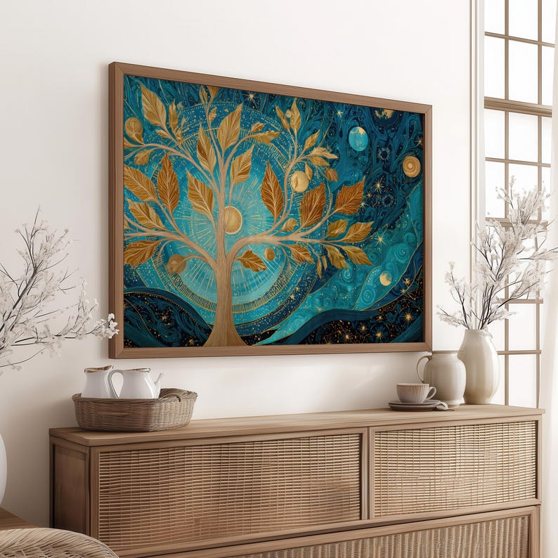 Celestial Tree of Life Art Print: Sun and Moon Cosmic Wall Art ...