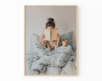 Minimalist Woman Reading Book Art Print | Watercolor Abstract People Painting | Modern Contemporary Wall Art | CAT4
