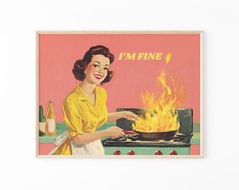 Funny Kitchen Art Print | Retro 50s Poster | Vintage Cooking Wall Art | Humorous Retro Decor | FAF1
