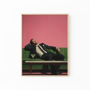 Drunk Man on Couch with Martini Oil Painting Print | Cocktail Art Bar Cart Decor | Aesthetic Oil Painting Gift | Trendy Kitchen Wall | DMO2