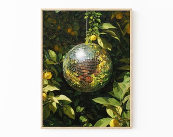 Disco Ball & Lemon Plant Print: Funky Kitchen Wall Art | SWB1