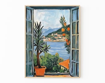 Open Window Henri Matisse Print | Henri Matisse Style Fauvism Painting | Mediterranean Sea | Orange Tree | Coastal View | OWH7