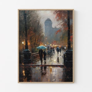 Rainy Day in New York City Central Park Oil Painting, Wall Art Matte Print, New York Gift, Rainy Landscape Wall Art, Bedroom Home Decor