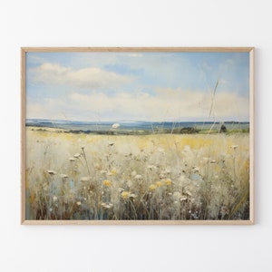 Wildflower Field Landscape Oil Painting Wall Art Print, Nature Wall Decor, Rustic Country Landscape for Living Room, WF7