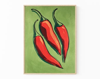 Chilli Painting Print: Colourful Abstract Kitchen Wall Art for Food Lovers | OTC3