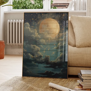 Vintage Enchanting Celestial Moon Art Oil Painting Dark Academia & Dark Cottagecore Night Sky Painting Moon Art Print ECM5 image 2