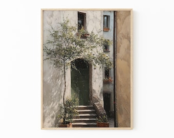 Vintage Italian Town Oil Painting Print | Italy City Art | Italy Wall Art Prints | Italian Home Decor | Green Olive Trees Malta | ITM5