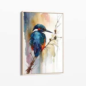 Hermoso martín pescador saltando del agua, impresión de pintura al óleo, arte en lienzo de martín pescador, lienzo para pared, regalos de martín pescador BKD3