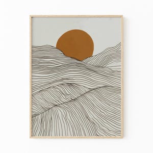 Japanese Alps Illustration Print | Japandi Wall Art | Japanese Sun Set Prints | Abstract Line Art | Mountains Line Art Drawing | JAI3