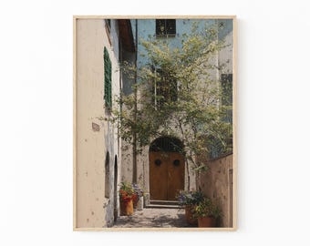 Vintage Italian Town Oil Painting Print | Italy City Art | Italy Wall Art Prints | Italian Home Decor | Green Olive Trees Malta | ITM7