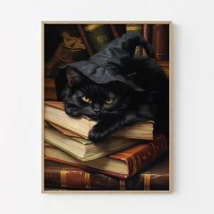 Stampa a olio vintage raffigurante una strega con un gatto nero, poster vintage, Dark Academia, stile gotico vittoriano, arte con un gatto nero, decorazioni da strega BCTH4
