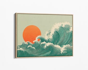 抽象的な日本の風景画キャンバスアート：横長のジャパンディ額入り