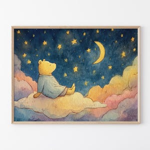 Stampe da pittura a forma di orsetto per la cameretta del bambino / Stelle celesti, nuvole, luna / Bambino e bambina / Genere unisex, sognante, pastello, boho / Stampa luna / BNT1