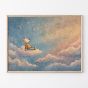 Stampa dipinta a mano con orsetto di peluche per bambini / Nuvola / Maschio Femmina / Genere Unisex Neutro Beige Naturale Palloncino Boho / BBT8
