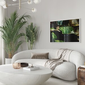 Jovem mulher decadente após a dança, natureza morta, arte de parede vintage, arte verde-esmeralda, decoração de parede sombria, impressão de pintura a óleo DY01 imagem 3