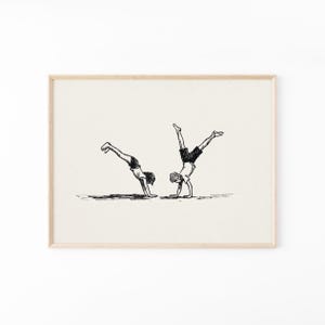 Cartwheels on the Beach Sketch Print | Playful Coastal Swimming Wall Art | CSC3