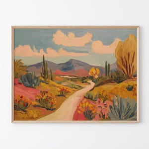 Südwestlichen Wüstenlandschaft Gemälde Druck | Pastell Kaktus Ocotillo | Agave Yucca | Texas Vintage Kunst | Natur Gemälde | AYT8