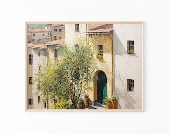 Vintage Italian Town Oil Painting Print | Italy City Art | Italy Wall Art Prints | Italian Home Decor | Green Olive Trees Malta | ITM2
