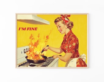 Funny Kitchen Art Print | Retro 50s Poster | Vintage Cooking Wall Art | Humorous Retro Decor | FAF2