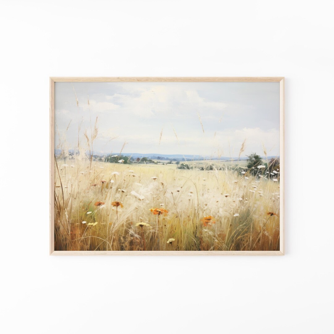 Wildflower Field Landscape Oil Painting Wall Art Print, Nature Wall ...