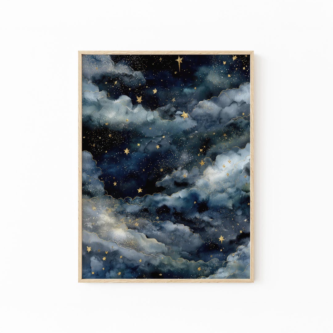 Moody Celestial Painting Print | Dark Academia Night Sky Art With ...