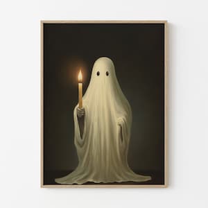 Geist hält Kerze im Dunkeln Ölgemälde, Vintage Poster, Kunst Poster Druck, Dark Academia, Spukender Geist, Halloween Dekor VG08