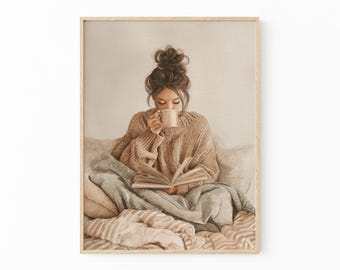 Minimalist Woman Reading Book Art Print | Watercolor Abstract People Painting | Modern Contemporary Wall Art | CAT1