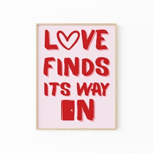 愛はアートプリントの中にある | レトロなハートのポスター | ミッドセンチュリーのバレンタインウォールアート | モダンなキッチンデコレーション | LOW4