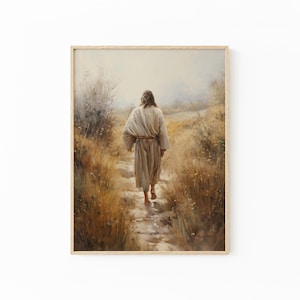 Jesus on the Path Oil Painting Print, He is Risen, Saviour, Christian Art Printable, Entry Wall Decor, Living Room Art, Jesus Painting Print