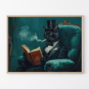 Gentleman Cat Sipping Wine Oil Painting Print | Bar Cart Decor | Cat Poster | Wine Print  | Trendy Kitchen Decor | Dining Room Print | GCS5