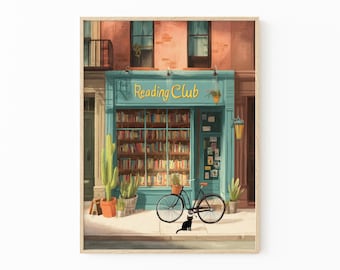 Bookstore Oil Painting Print | Cozy Bookshop Painting | Library Wall Decor | Gift for Book Lover | Home Office Literary Art | BOO1