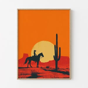 Cowgirl Minimalistischer Boho Western Gemälde Druck | Vintage südwestlichen Boho Kunst | Cowboy Wandbild | Terrakotta Sonnenuntergang | Cowgirl Kunst | CAA2