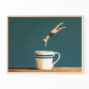 Coffee Diver Oil Painting Print | Coffee Artwork | Coffee Lover Gift | Coffee Wall Art | Trendy Kitchen Wall Art | Optional Frame | CDO4