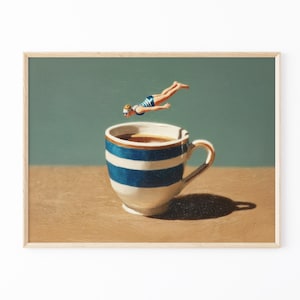 Coffee Diver Oil Painting Print | Coffee Artwork | Coffee Lover Gift | Coffee Wall Art | Trendy Kitchen Wall Art | Optional Frame | CDO2