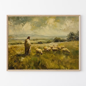 The Lord is my Shepherd Art, Modern Christian Art, Jesus Leaves 99, Coastal Christian Art, Jesus Art, Christ Art, Christian Painting TLI6