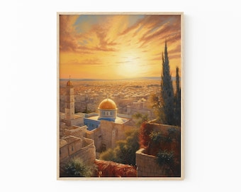 Cuadro de la Cúpula de la Roca de Jerusalén en la Ciudad Vieja, impresión de arte mural, regalo de Jerusalén, arte mural con paisaje de Israel, decoración religiosa para el hogar