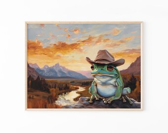 Cowboy Frog Painting Print | Vintage Western Wall Art | Trendy Wild West Aesthetic Decor | Cute Prints Gift | CFP3