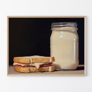 PBJ e barattolo di burro di arachidi - Stampa originale di pittura a olio di natura morta, stampa artistica firmata - Stampa di pittura di burro di arachidi e marmellata PJPB4