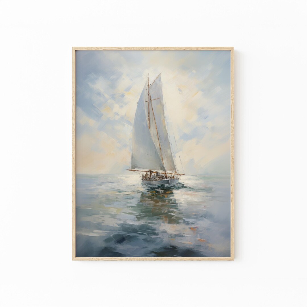 Vintage Sailboat Painting Lake House Wall Art | Nautical Art Print ...