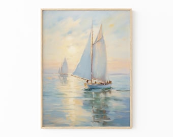 Vintage Sailboat Painting Lake House Wall Art | Nautical Art Print | SPL8