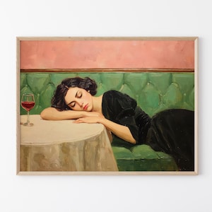 Woman on Couch with Martini Soft Tonal Oil Painting | Cocktail Art Bar Cart Decor | Aesthetic Print Gift | Trendy Wall Art Print | WCM4