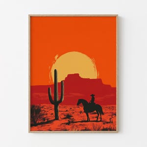 Cowgirl Minimalistischer Boho Western Gemälde Druck | Vintage südwestlichen Boho Kunst | Cowboy Wandbild | Terrakotta Sonnenuntergang | Cowgirl Kunst | CAA4