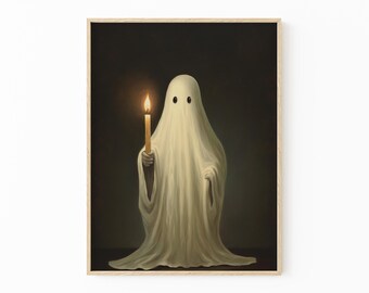 Ghost Holding A Candle in the dark Oil Painting, Vintage Poster, Art Poster Print, Dark Academia, Haunting Ghost, Halloween Decor VG08