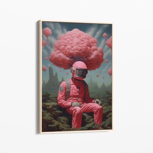Larger Than Life (Retro Surreal Art, Surreal Cloud Art, Pink and Green Artwork, Surreal Wall Print, Trippy Wall Art, Stretched Canvas) HI4