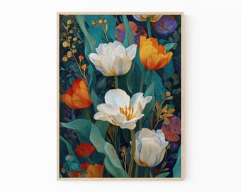 Impresión botánica abstracta / Arte de flores silvestres tropicales terrosas / Decoración bohemia para el hogar / TCC4