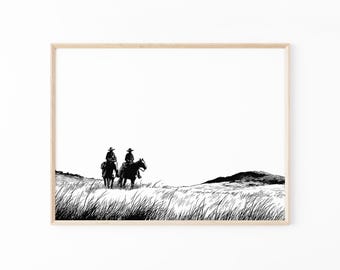 Vintage Cowboy Sketch Print | Country Western Art | Cowboy Poster | Vintage Western Art | Rustic Wall Decor | VCS8