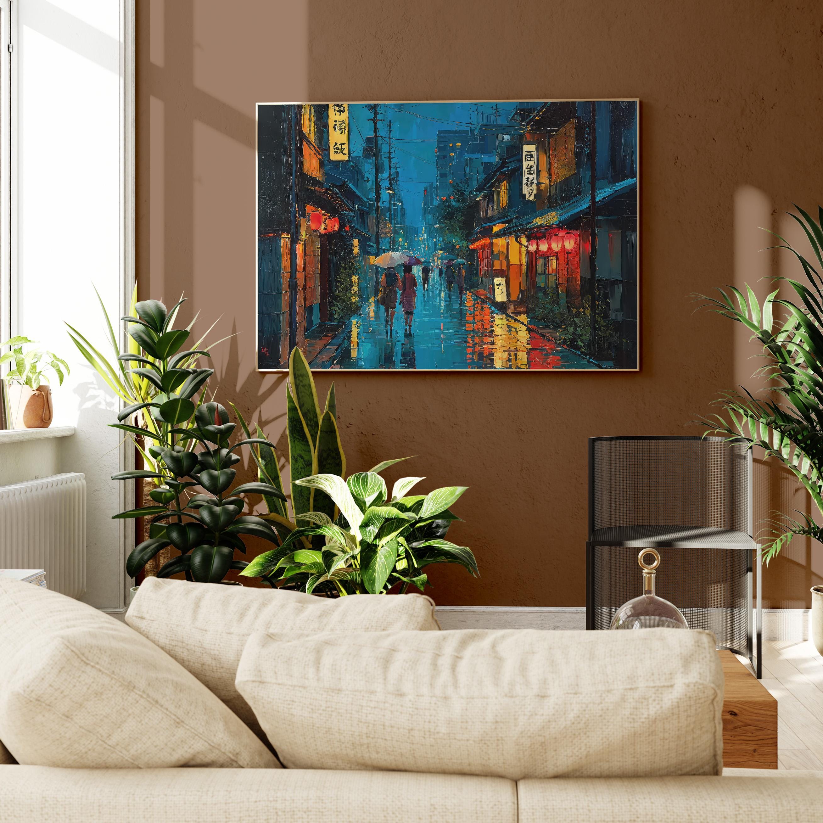 Tokyo Tea House Japanese Oil Painting Print | Anime Style Art