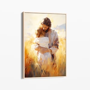 Holy Embrace Oil Painting Stretched Canvas Print, Jesus Portrait Canvas, Jesus Wall Art, Scripture Wall Art, Holy Home Decor HMO4