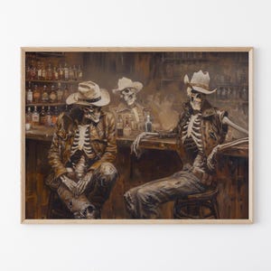 Wilder Westen bleibt Skelett Cowboy in einer Bar Ölgemälde Druck | Western Wand Kunst | Cowboy Kunst | Road Trip Geschenk | Südwestlicher Druck | WWR8